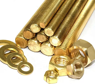 £67.99 • Buy M5 M6 M8 M10 X 300mm 10 PACK SOLID BRASS THREADED STUD BAR ROD NUTS WASHERS PK3