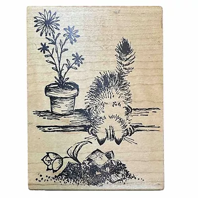 Magenta Cat Broken Flowerpot Rubber Stamp Garden Bench 40.0190 Wood Mount • $13.99