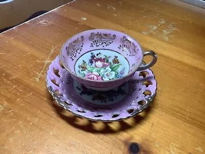 Vintage 3 Footed Tea Cup & Reticulated Saucer FlowerPattern Royal Sealy Japan • $5