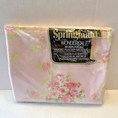 Vintage Springmaid Queen Flat Sheet Pink Rose Bouquet Floral Cottage Shabby • $24.95