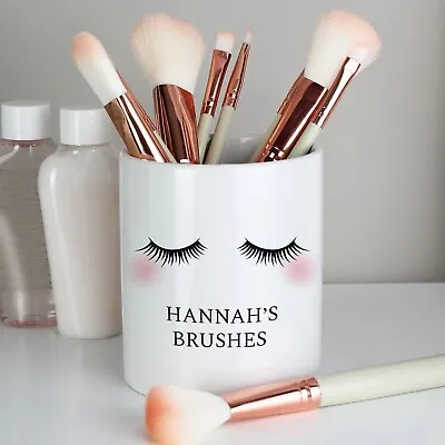 Personalised Make-up Brushes Storage Pot Eyelashes Ceramic Beauty Gift Container • £13.99