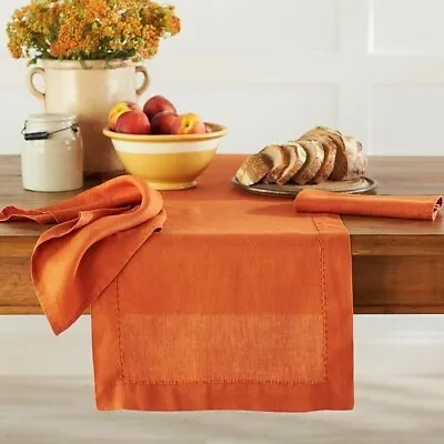 Williams Sonoma Italian Washed Linen Table Runner 18x108 Pumpkin Burnt Orange • $16.25