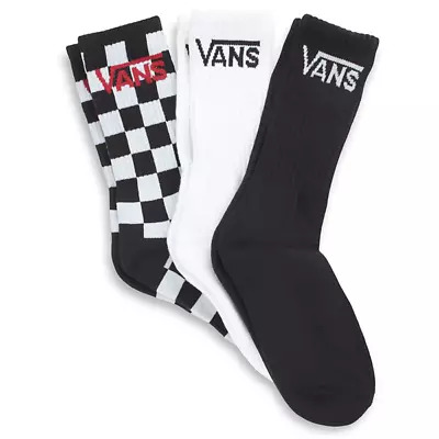 Vans - Classic Crew Kids Skate Socks 3 Pack Black/White/Checker • $24.99