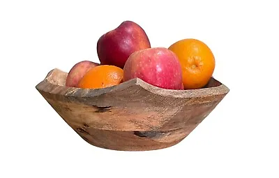 Wooden Fruit Bowl Rustic Salad Snack Dessert Serving Bowl Triangular Shaped • £13.99