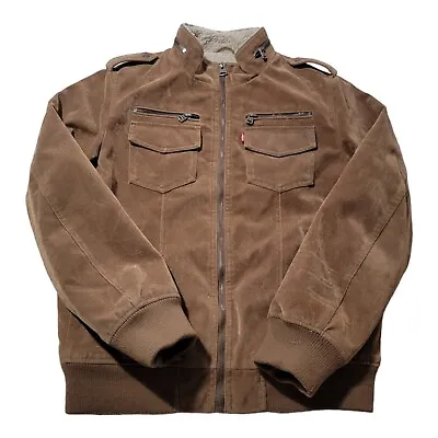 $69.95 • Buy Levis Faux Suede Sherpa Lined Jacket Full Zip Mens Medium Brown Trucker Western