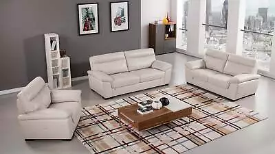 3PC Light Gray Modern Contemporary Top Grain Leather Sofa Loveseat Chair Set • $4099