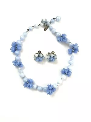 Miriam Haskell 1950's Frank Hess Pate De Verre Glass Flower Necklace Earring Set • $500