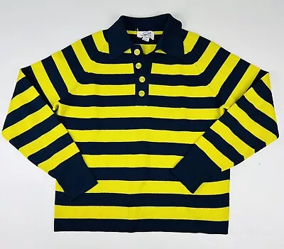 Vintage 80s Sportif USA Golden Yellow Blue Striped Wool Blend Ski Sweater • $24.95