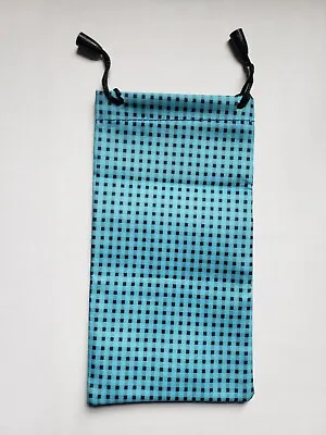 Light Blue Checked Microfiber Eyeglass Case Pouch With Drawstring Closure - New • $5.50