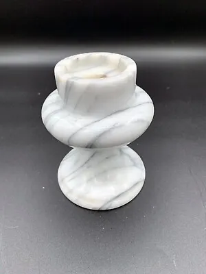 Candle Holder -Gailstyn-Sutton Quarry Genuine Marble Pedestal Taper White Gray • $15