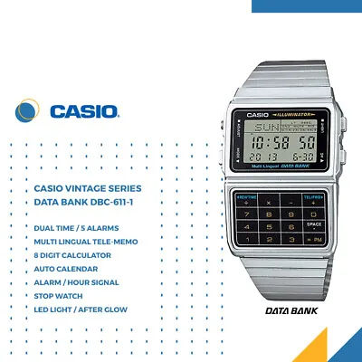 GENUINE Casio DBC-611 Databank Vintage Mens Unisex Digital Watch Calculator  • $95