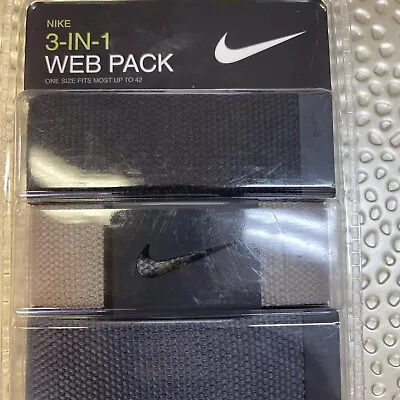 Nike Men Web Belt 3 In 1 Web Pack Black Khaki Dark Gray Adjustable Fit Up To 42 • $11.99
