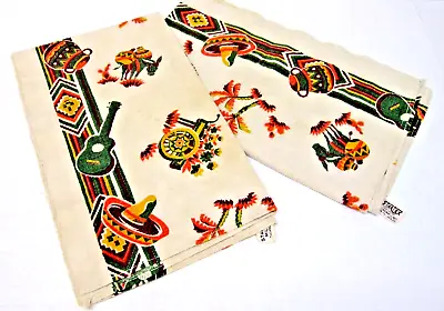 Set Of 2 Vtg STARTEX Cotton Linen Towels Mexican Donkey Sombrero Guitar 28x16.5  • $19.99