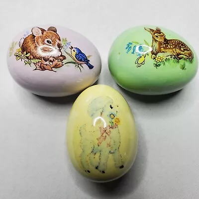 Decorative Ceramic Eggs (3) Spring Decor Vintage Baby Animals Easter Egg Hunt 2  • $19