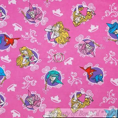 BonEful Fabric FQ Cotton Flannel Pink Purple VTG Disney Princess Cinderella Girl • $5.13