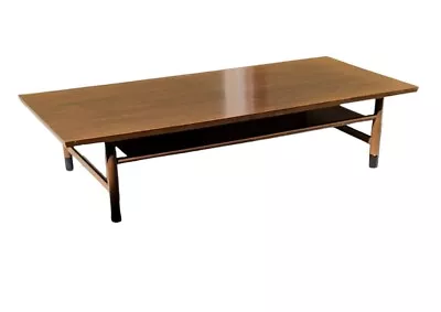 Mid Century Modern Walnut Large Coffee Table 2 Drawers Leather Magazine Shelf • $595