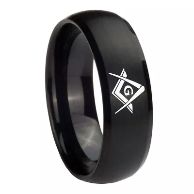 8mm Freemason Masonic Dome Matte Black Tungsten Carbide Wedding Bands • $39.99