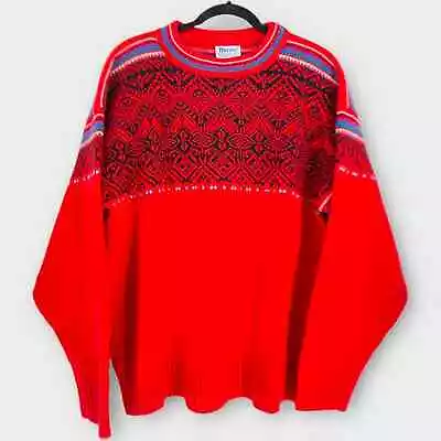 Vintage Mens Meister Nordic Wool Sweater Red Fair Isle Ski Large  • $29.26