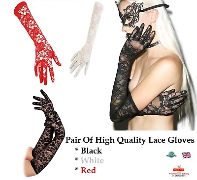 £4.75 • Buy LONG LACE GLOVES Burlesque Goth Fancy Dress Hand Warmer Bride Sexy Girl Woman UK