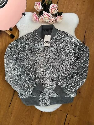 ZARA MAN SILVER SEQUINNED JACKET BOMBER COAT FW23 REF. 5320/360 XL Extra Large • £79