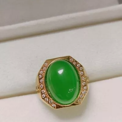 Vintage Men's Wedding Ring 2.4Ct Oval Natural Green Jade 14k Yellow Gold Finish • $205.37