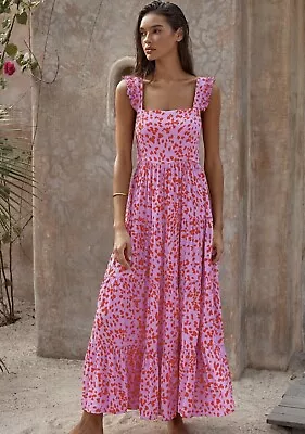 NEW MISTER ZIMI Tia Tiered Maxi Long Dress In Flamingo Pink Red Size 8 • $170