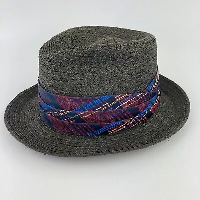 Mens Vintage Cavanagh Grabber Black Straw Hat Striped  6 7/8” Ribbon Hat • $99.90