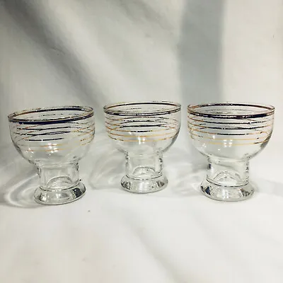 SET OF 3 Art Deco MCM Vintage Glass Set Gold Stripe Cocktail Set Glasses 1940S • $12.99