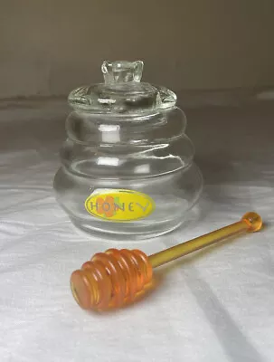 Vintage Glass Honey Pot With Honey Dipper - Clear - Small • $10