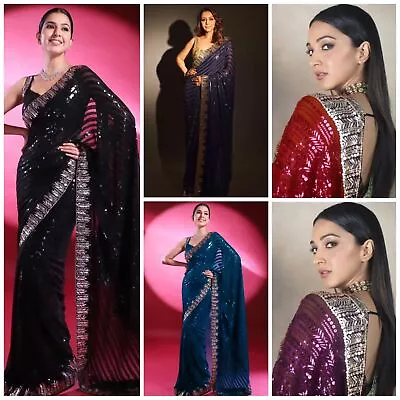£29.99 • Buy New Bollywood Designer Sequence Silk Saree Indian Party Wear Wedding Sequin Sari