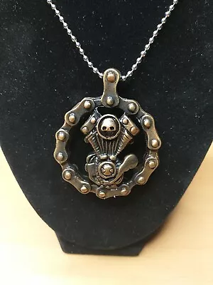 Motorcycle V-twin Engine & Chain Necklace Pendant • $14