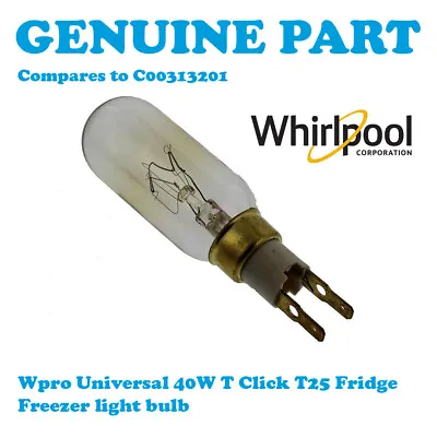 £26.50 • Buy WHIRLPOOL Fridge Freezer Pygmy Lamp Bulb T Click 40W T25