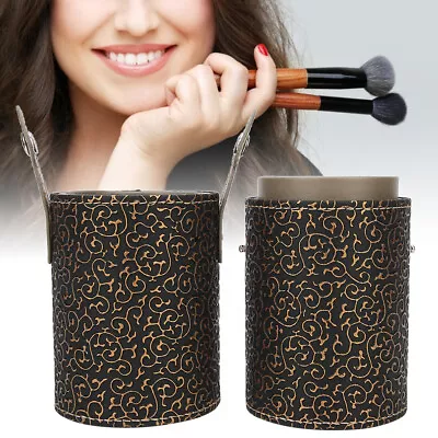 (Bronze)PU Leather Makeup Brush Cup Tube Holder Travel Cosmetic Container BT0 • $9.98