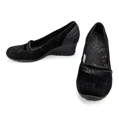 Merrell Petunia Print Wedge Black Suede Leather Mary Jane Vibram J46222 Size 8 • $58.95