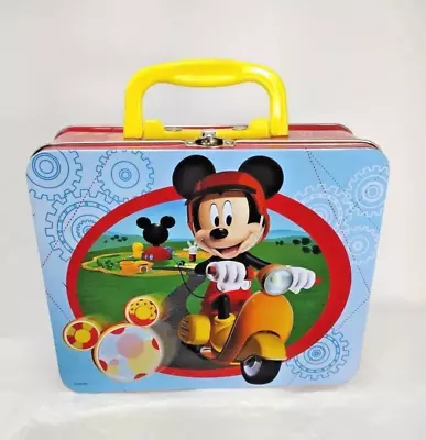 Mickey Mouse On Scooter Clubhouse Tin Metal Lunch Box Disney Vintage GC • £16.53