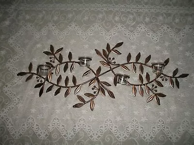 Curtis Jere Style Metal Sculpture Wall Hanging Candle Holder Berry  Leaf Design • $24