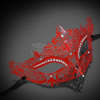 Women Luxury Filigree Metal Laser-Cut Venetian Mardi Gras Masquerade Mask [Red] • $19.95