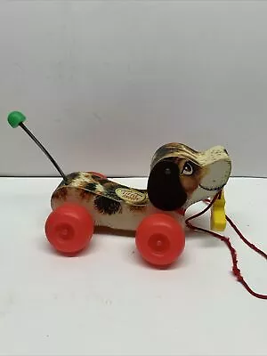 Vtg 1965 Fisher Price Little Snoopy #693 Wooden Pull Toy Dog With Shoe In Mouth • $15