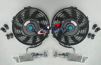 2X 10  Universal Slim Fan Push Pull Electric Radiator Cooling 12V Mount Kit • $56