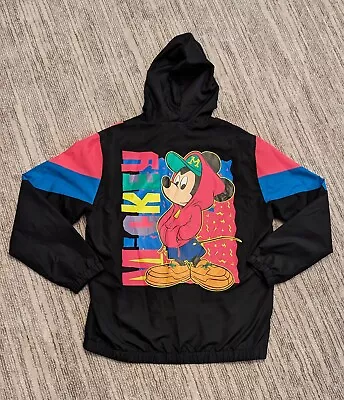 NWOT Disney Mickey Retro Neon Graphics Hooded 1/4 Zip Windbreaker Jacket Sz Lrg • $47.99