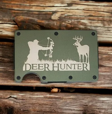 Engraved In USA   Deer Hunter  Slim Wallet RFID Blocking Aluminum Archery Hunt • $25.99