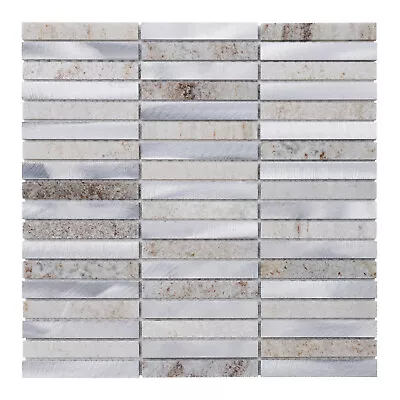 Aluminum Gray Quartzite Stone Marble Stacked Mosaic Tile Kitchen Wall Backsplash • $269.50