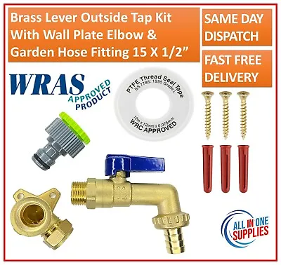 Lever Outside Tap Kit With Wall Plate Elbow & Garden Hose Fitting 15mm X 1/2 • £12.99