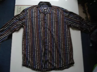 Eden Park Brown/Blue/Grey Striped Cotton L/S Shirt XL 46 Inch Chest. • £18