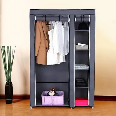 67  Portable Clothes Closet Fabric Wardrobe W/Dust-proof Cover And Hanging Rod • £16.90