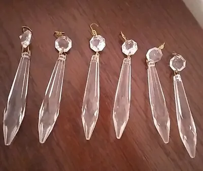 $12 • Buy 6PCs Chandelier Lamp Clear Crystal Icicle Prisms Bead Hanging Gold Pendant