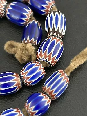 25 Venetian Six Layer BLUE CHEVRON Glass African Trade Beads • $118