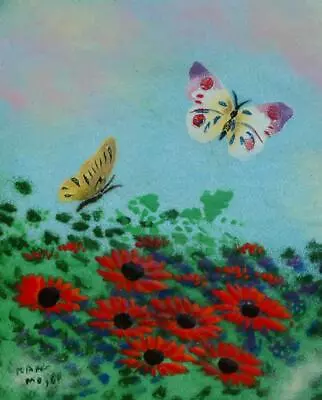 Beautiful Enamel On Copper Of Butterflies And Flowers By Artist Mark Moses • $149