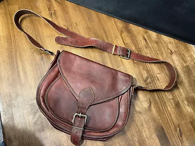 Satchel And Fable Dark Brown Leather Handmade Vintage Messenger Cross-body Purse • $23.95