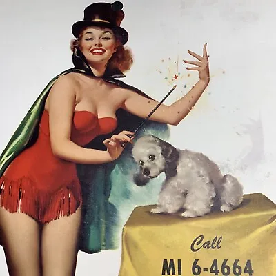 1957 Elvgren Pin Up Calendar Top Art Girl Magician With Dog W@W Original • $48.50